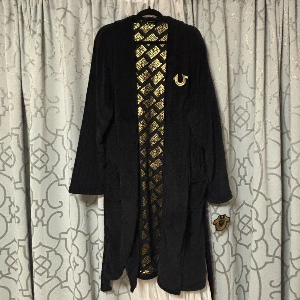 True Religion Black and Gold Long Robe Jacket
